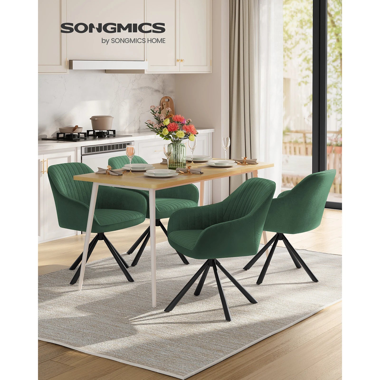 Chaise salle à manger vert en velours 1 pièces -