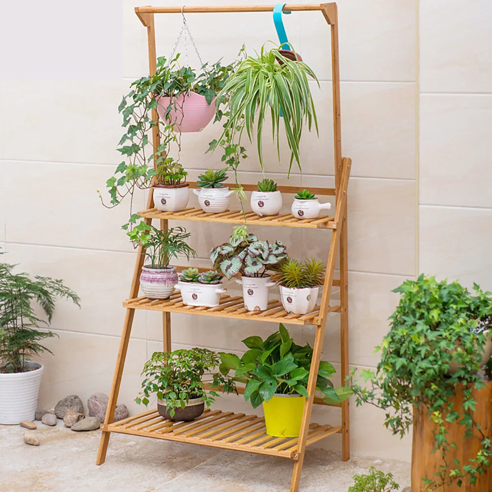 Étagère plante pliable en bambou -