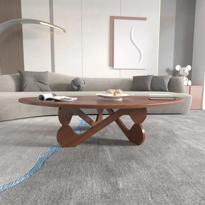 Table basse bois ronde de style triangulaire -