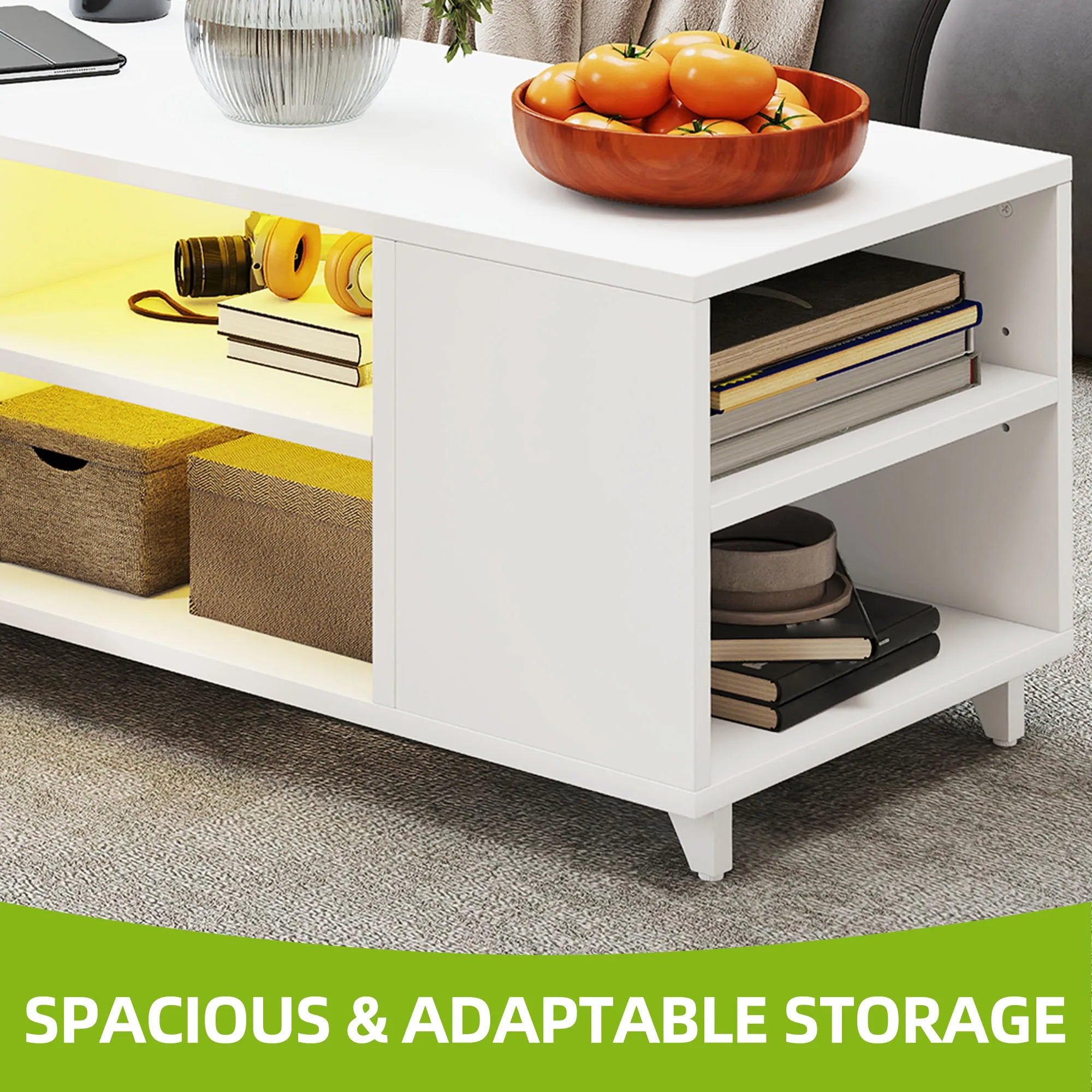Table basse blanche multi compartiments -