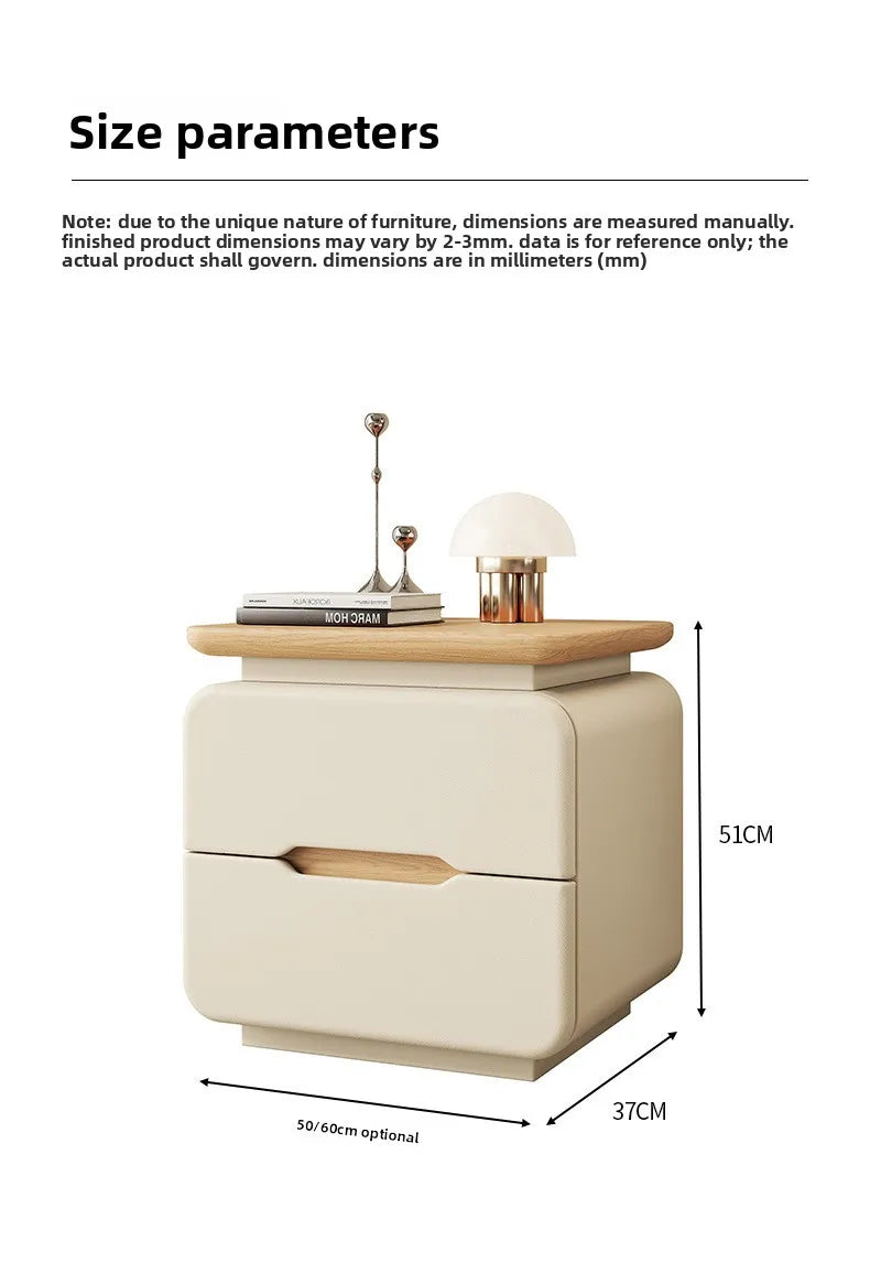 Table de nuit en bois massif couleur crème premium -