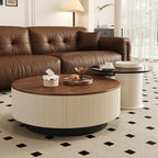 Table basse bois marron ronde de luxe -