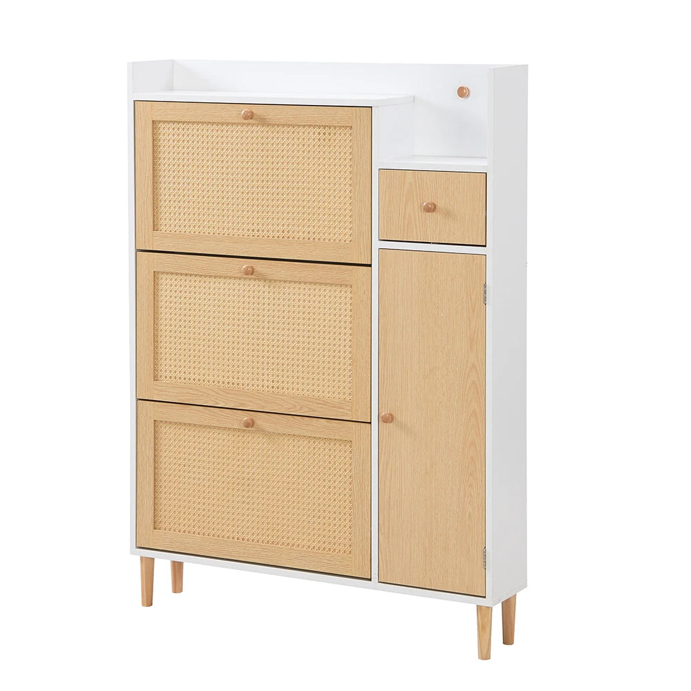 Meuble à chaussure en rotin pour entrée étroite -