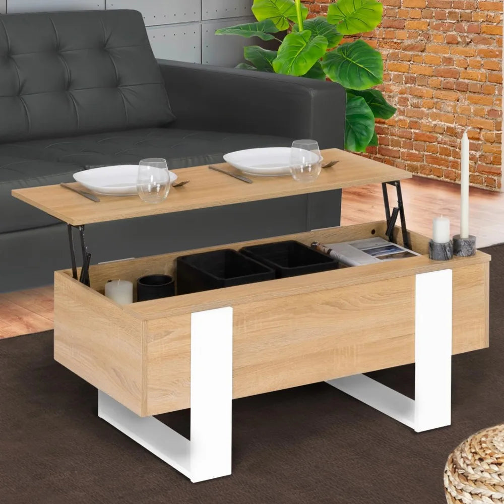 Table basse bois naturel clair élevable -