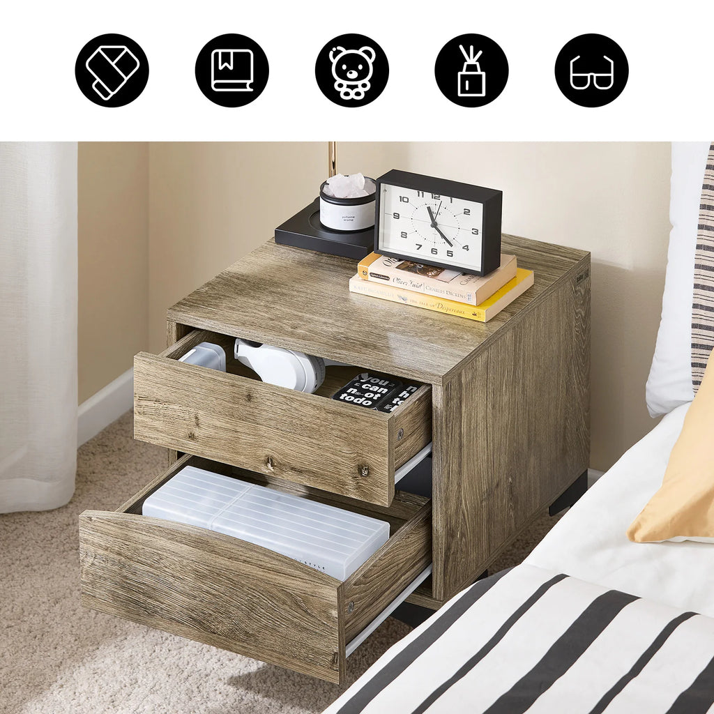 Table de chevet en bois avec 2 tiroirs - 40x40x47cm -