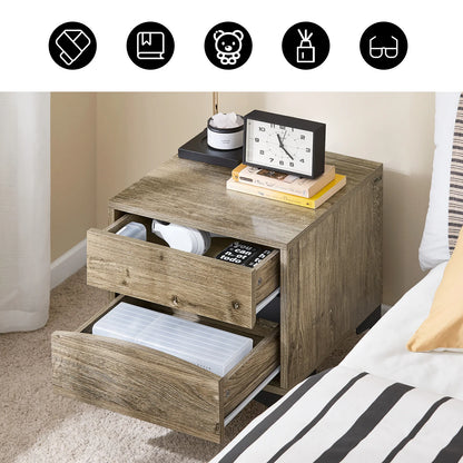Table de chevet en bois avec 2 tiroirs - 40x40x47cm -