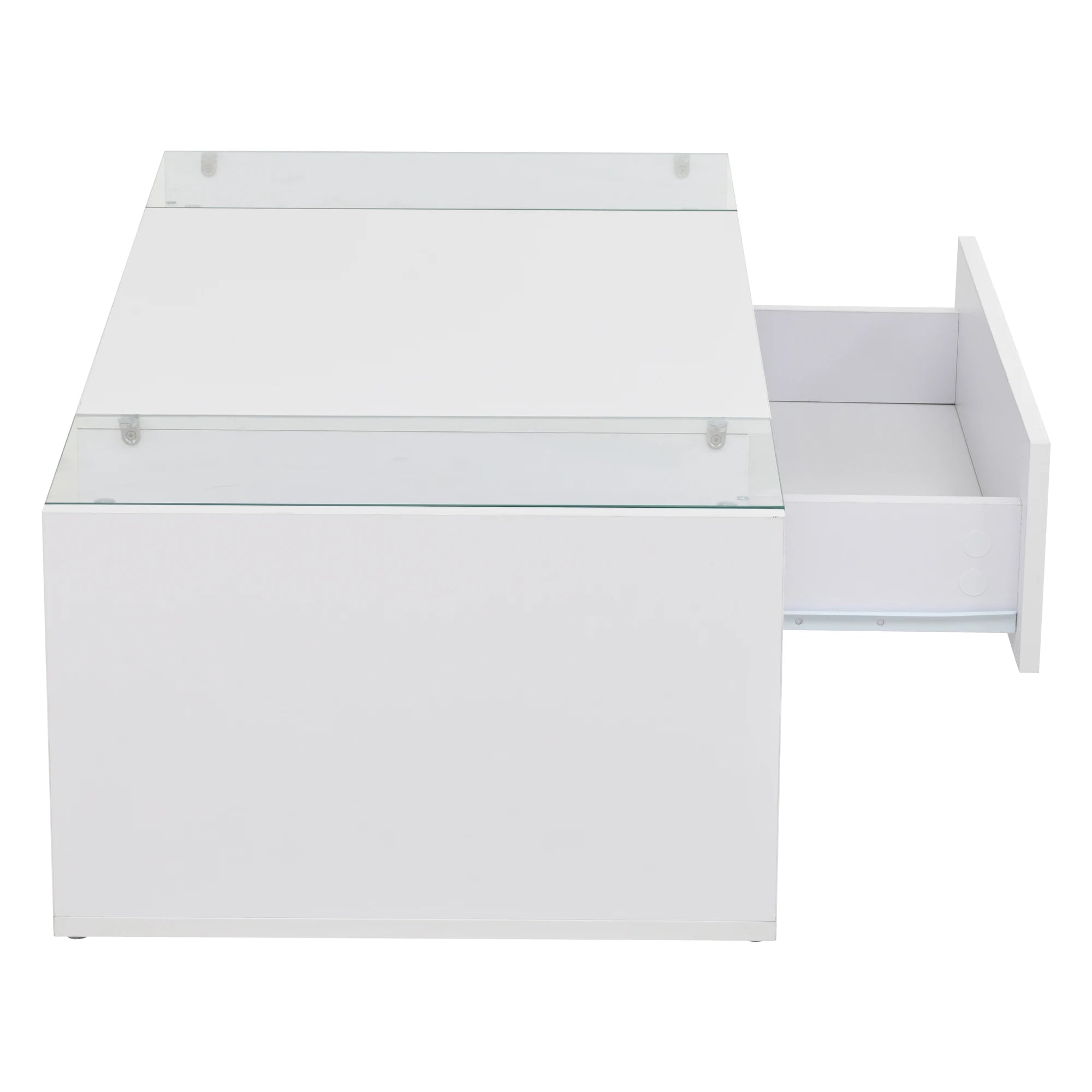 Table basse bois blanche et verre + led lumineux -