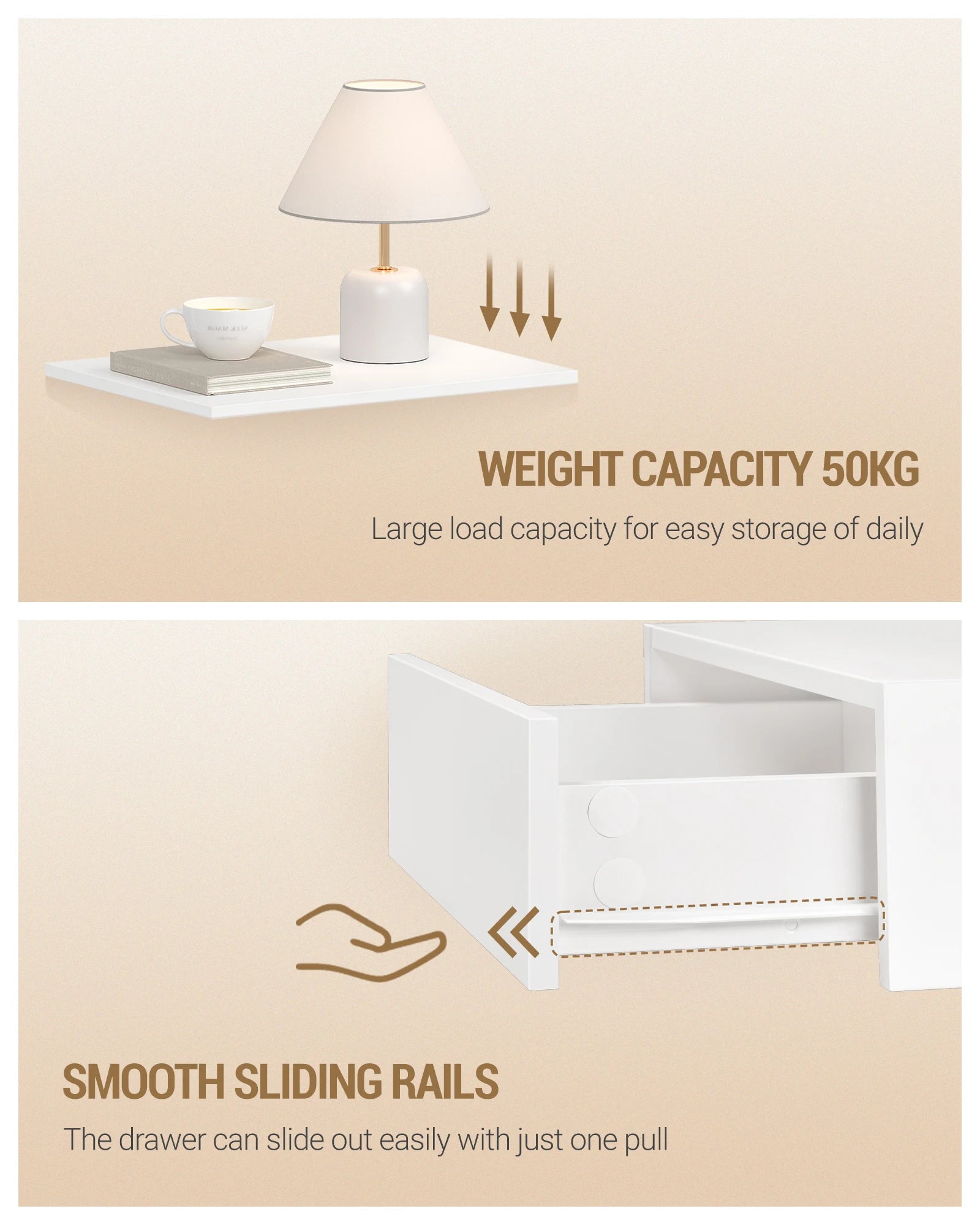 Table de nuit flottante blanche pour chambre - 1 pièce -