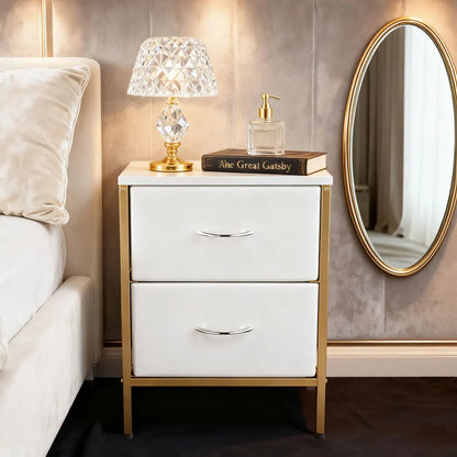 Table de nuit originale avec doubles tiroirs pour chambre à coucher - Doré blanc