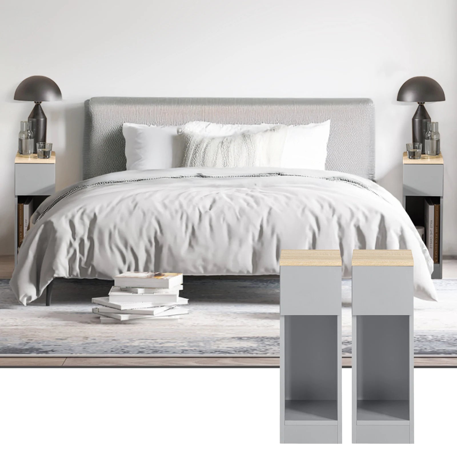 Table de chevet lot de 2 pas cher étroite moderne -