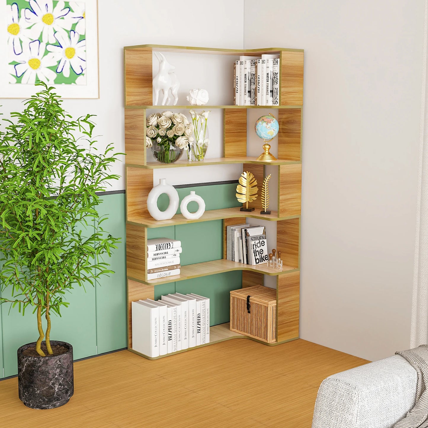 Étagère livre d'angle en bois en forme de L - Bois Étagère livre