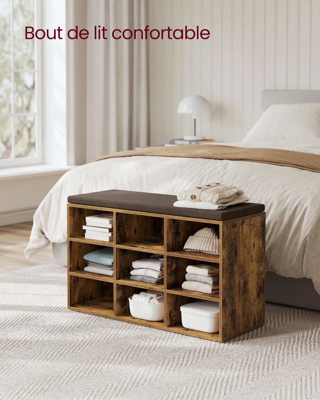 Grand meuble à chaussure et banc 9 Compartiments -