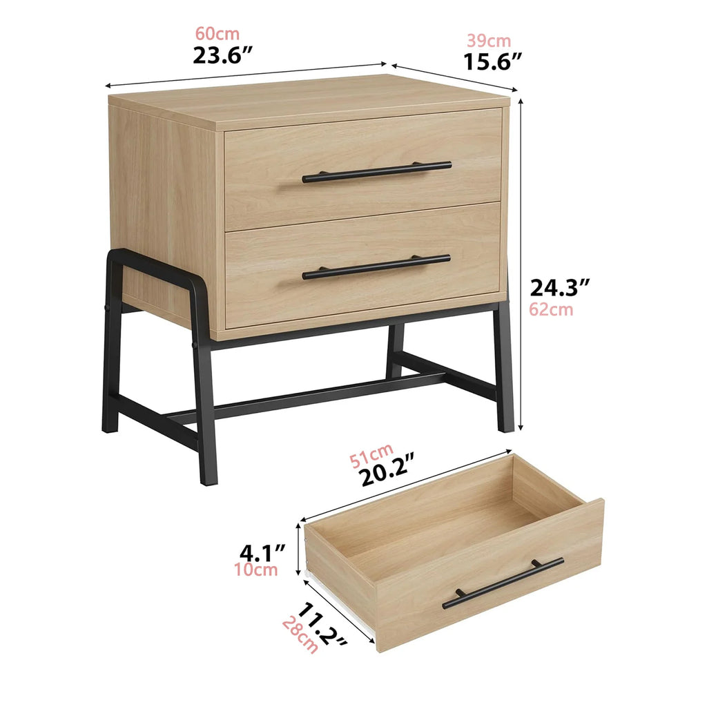 Table de chevet style campagnard 2 tiroirs -