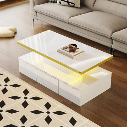 Table basse rectangulaire moderne et brillante avec éclairage LED - Table basse Blanc