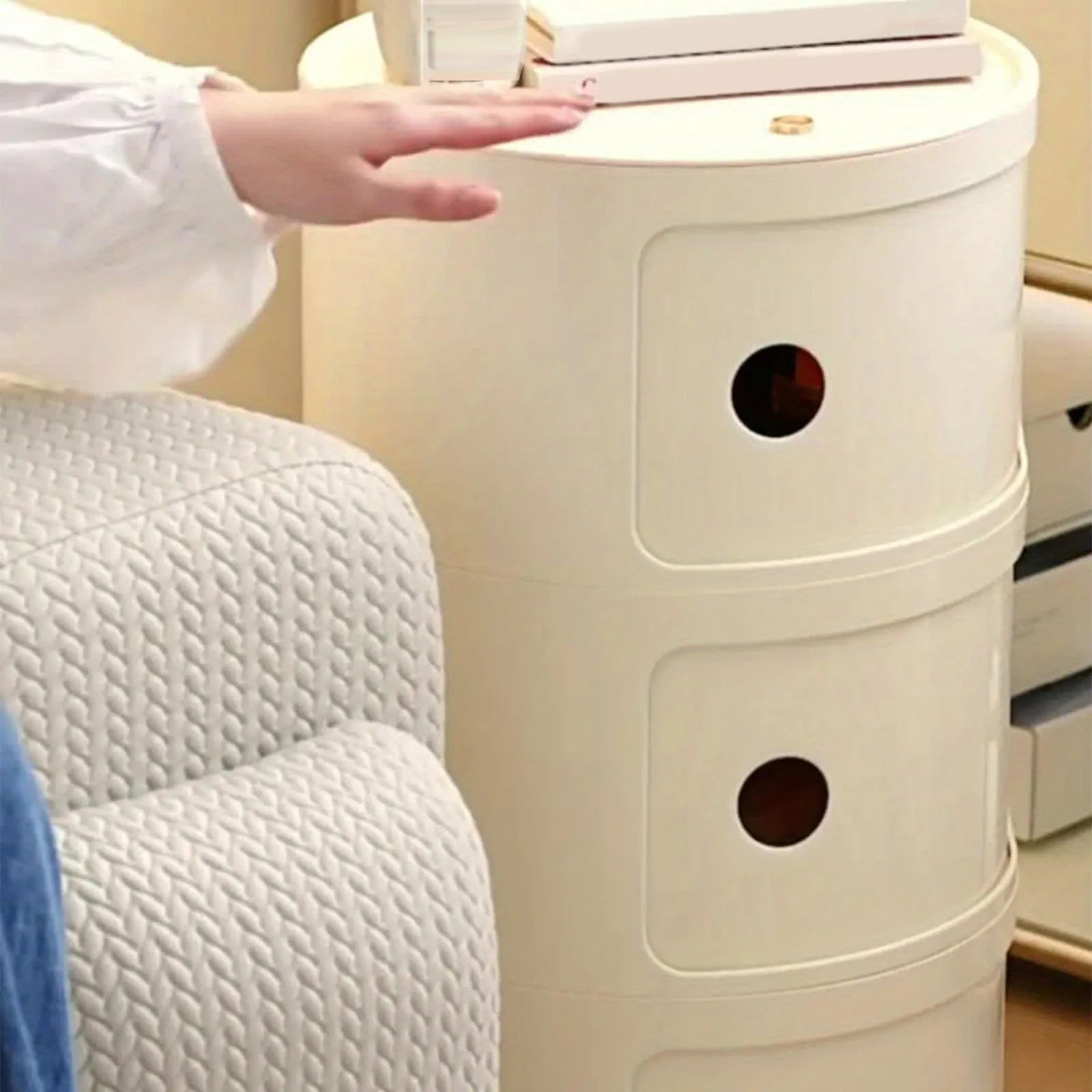 Table de nuit ronde avec 3 tiroirs -