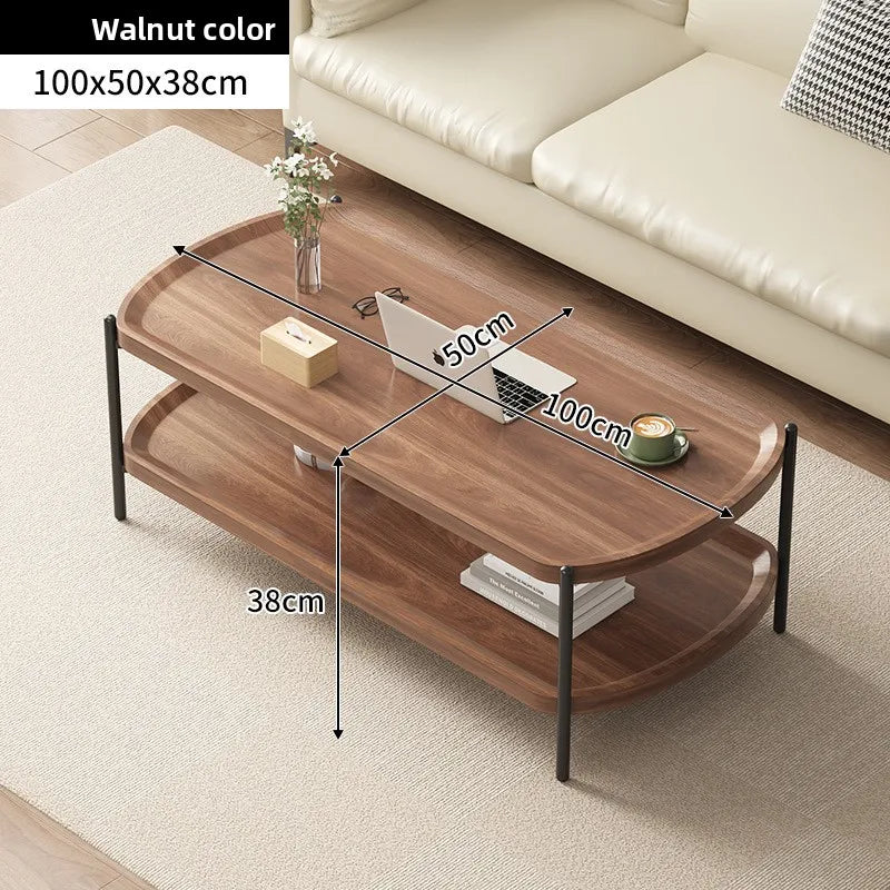 Table basse bois foncé à doubles plateaux - Noyer 100