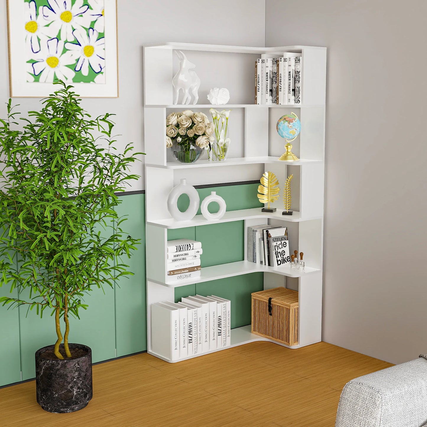 Étagère livre d'angle en bois en forme de L - Blanc Étagère livre