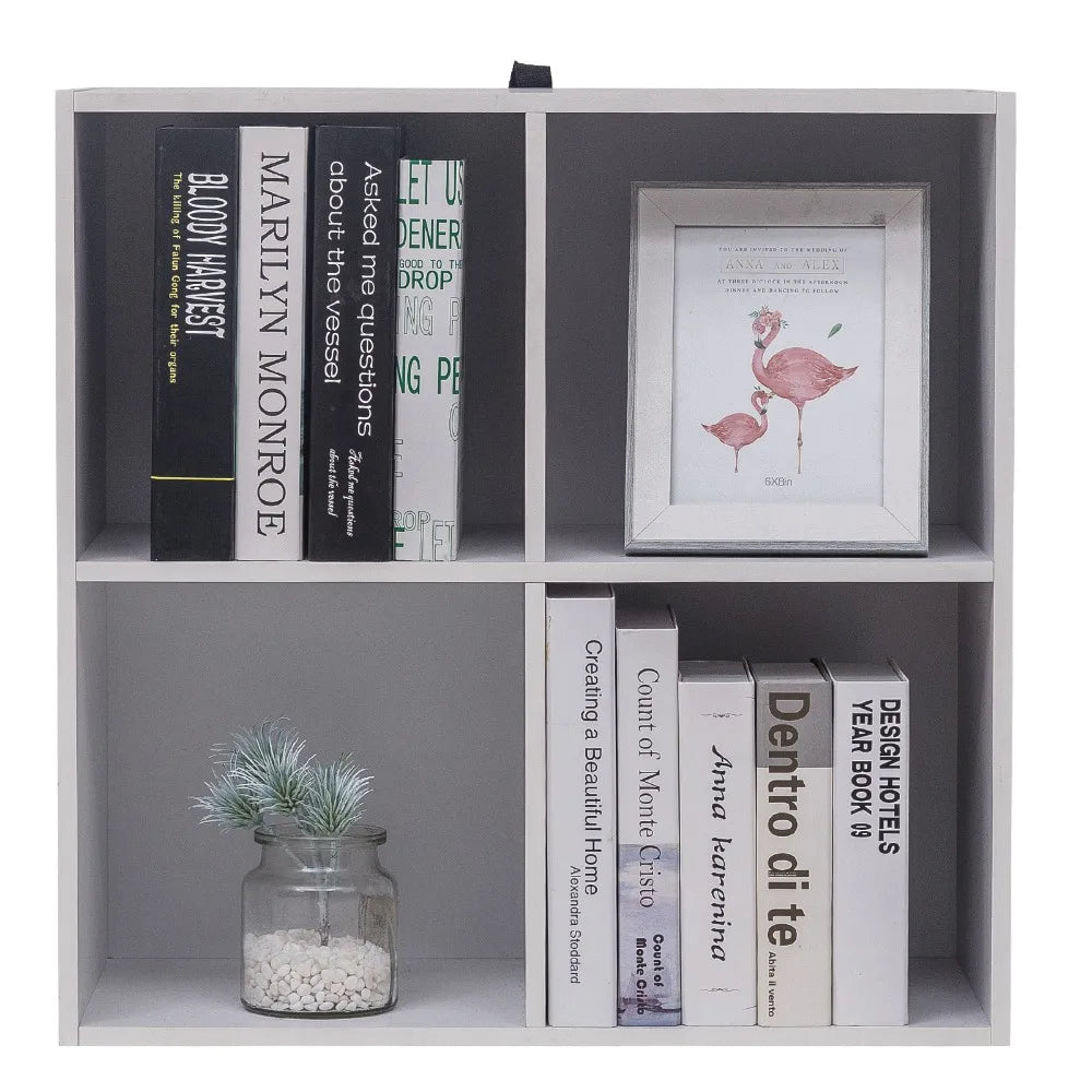 Étagère cube gris en bois avec 4 rangements -