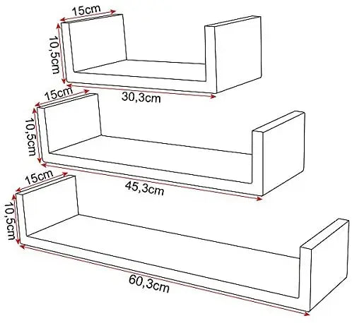 étagère murale noir 3PCs/set -