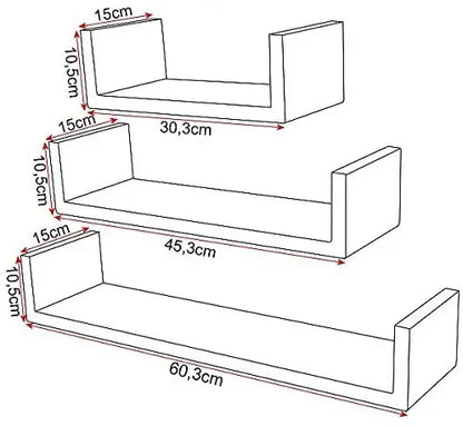 étagère murale noir 3PCs/set -