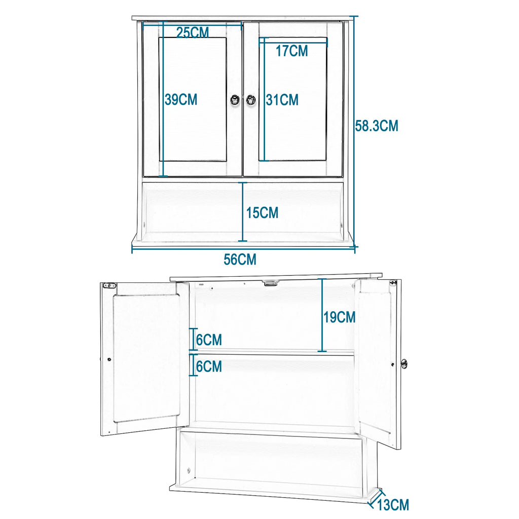 Meuble de rangement blanc mural de salle de bain 56x13x58.3cm -