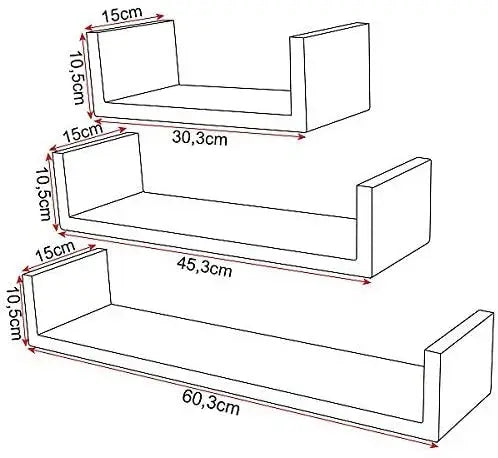 étagère murale noir 3PCs/set -