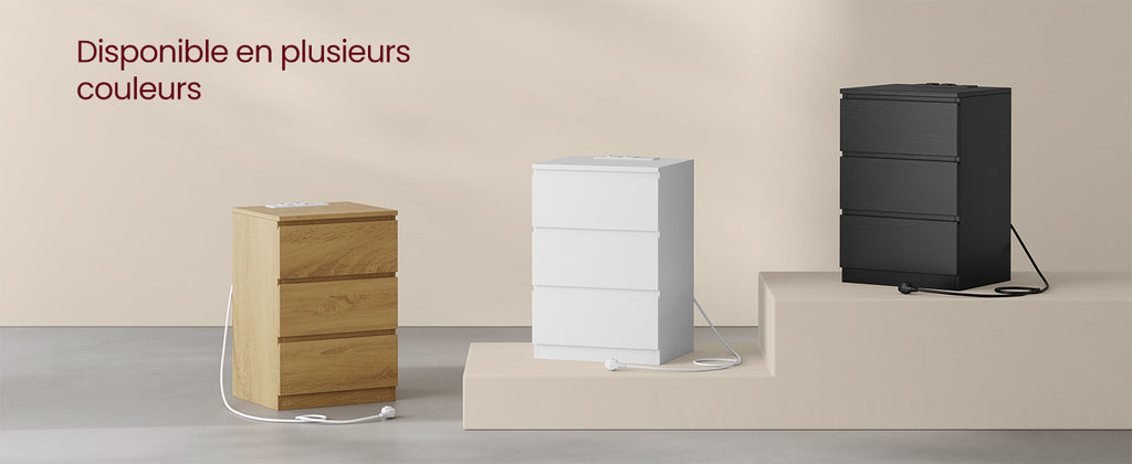 Table de chevet blanche à 3 tiroirs moderne -