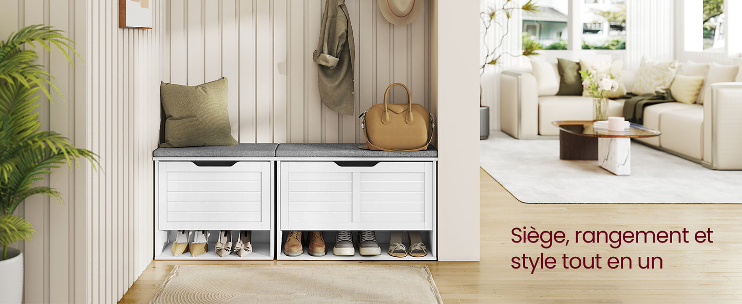 Étagère chaussures banc de couleur blanche 30 x 80 x 53.5 cm -