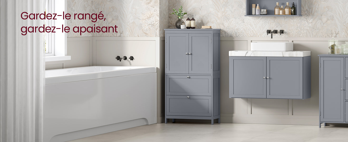 Meuble de rangement cuisine à 2 tiroirs et 2 portes -