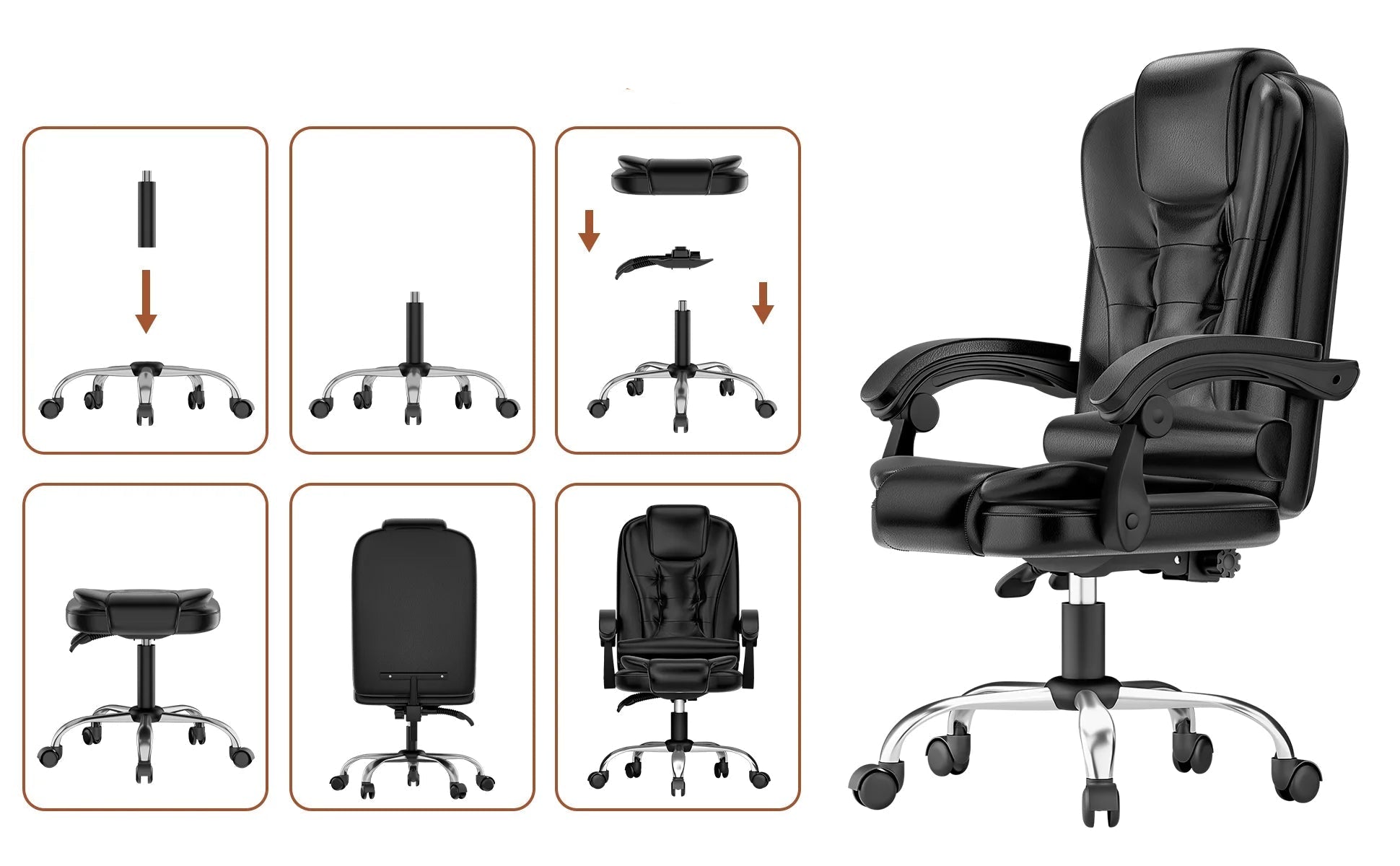 Chaise de bureau design moderne en cuir de luxe - 14:200004889Gray;200007763:201336101