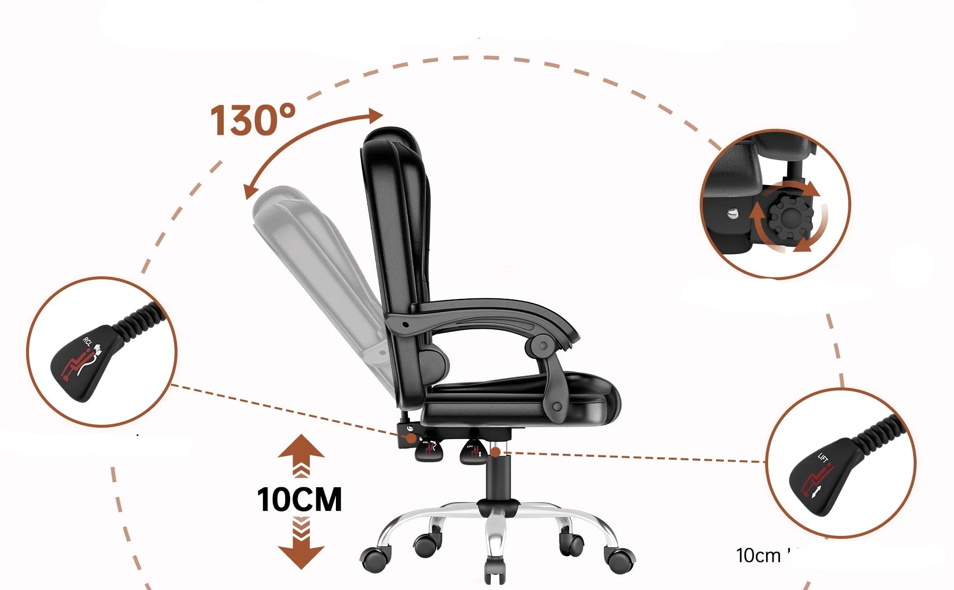 Chaise de bureau design moderne en cuir de luxe - 14:200004889Gray;200007763:201336101