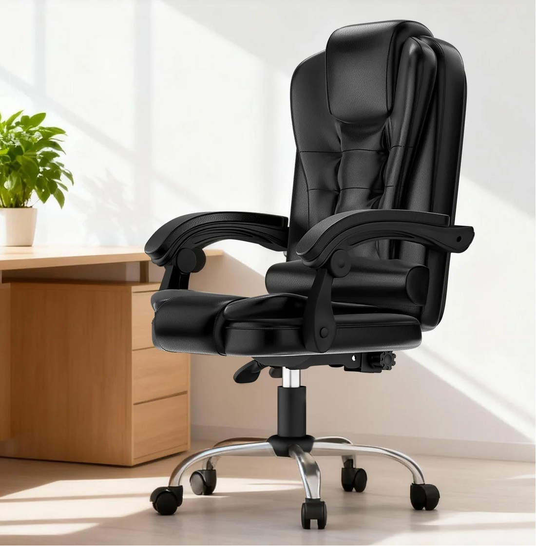 Chaise de bureau design moderne en cuir de luxe - vente privée 14:200004889Gray;200007763:201336101