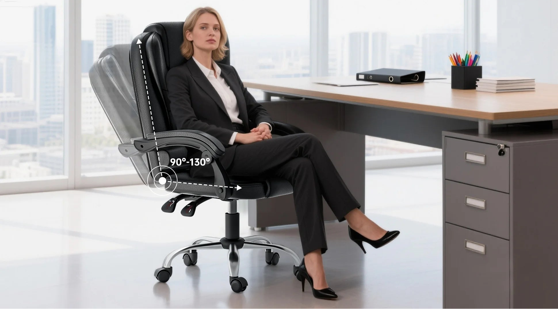 Chaise de bureau design moderne en cuir de luxe - 14:200004889Gray;200007763:201336101