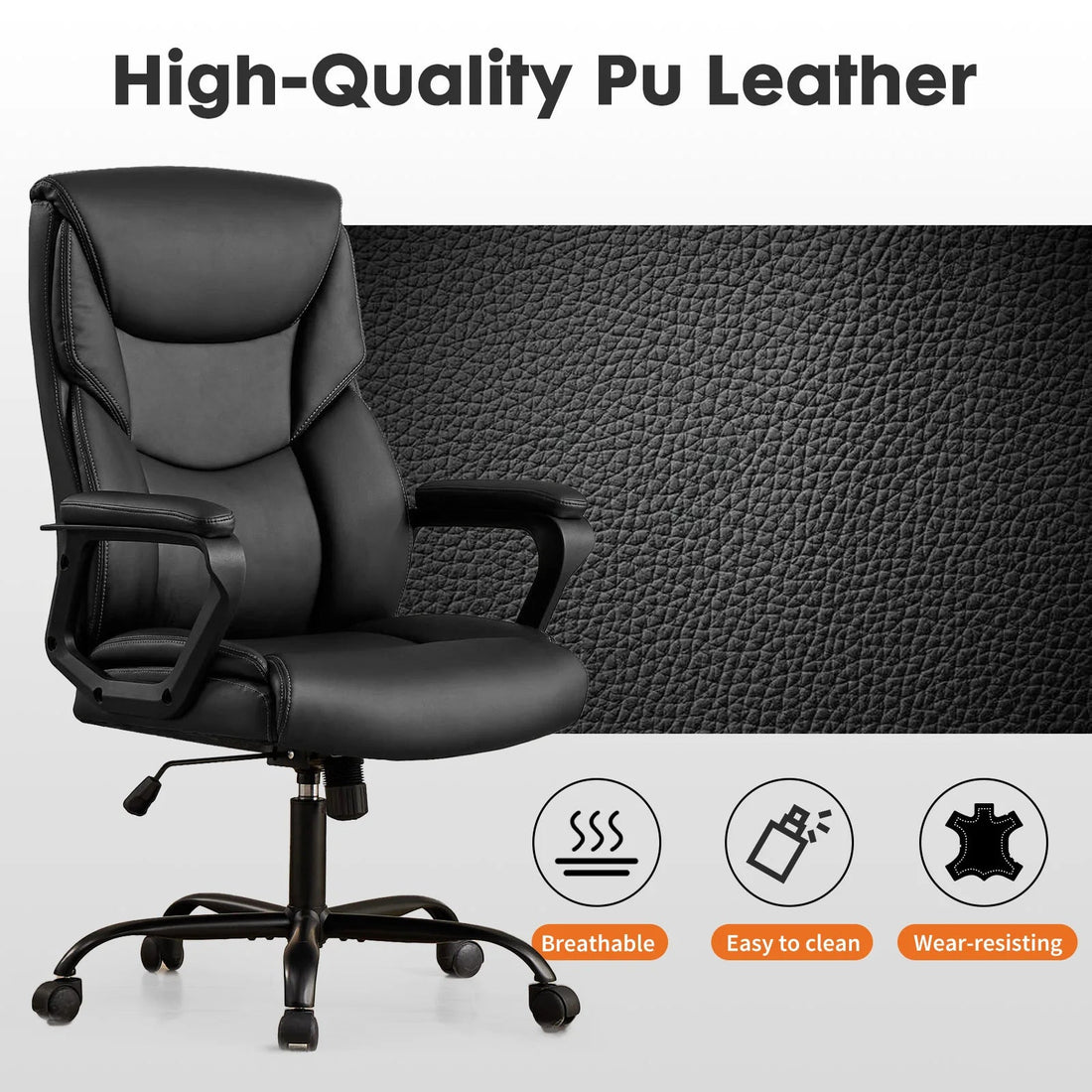 Chaise de bureau ergonomique en cuir - vente privée 14:193Fixed handrails BK;200007763:201336101