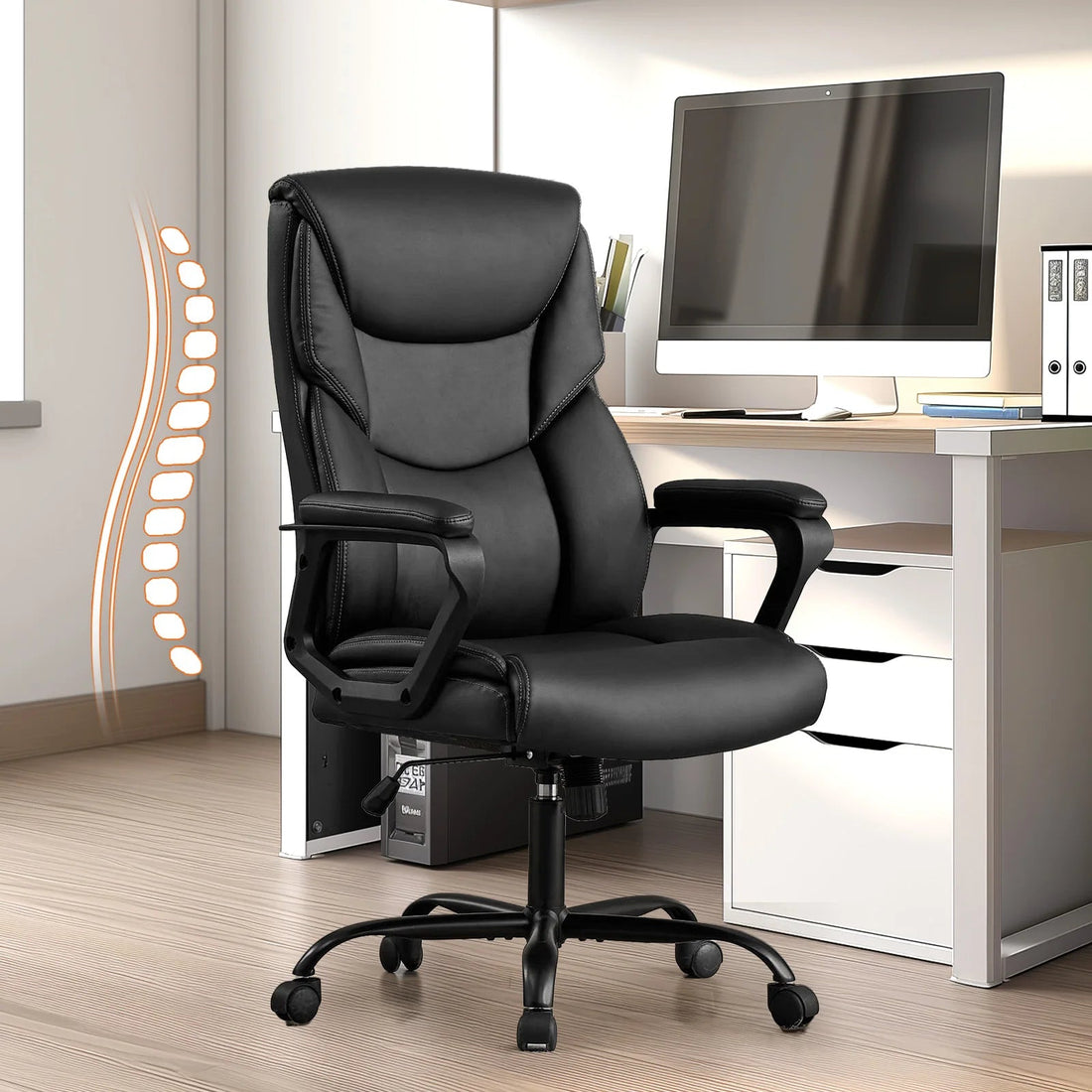 Chaise de bureau ergonomique en cuir - vente privée 14:193Fixed handrails BK;200007763:201336101