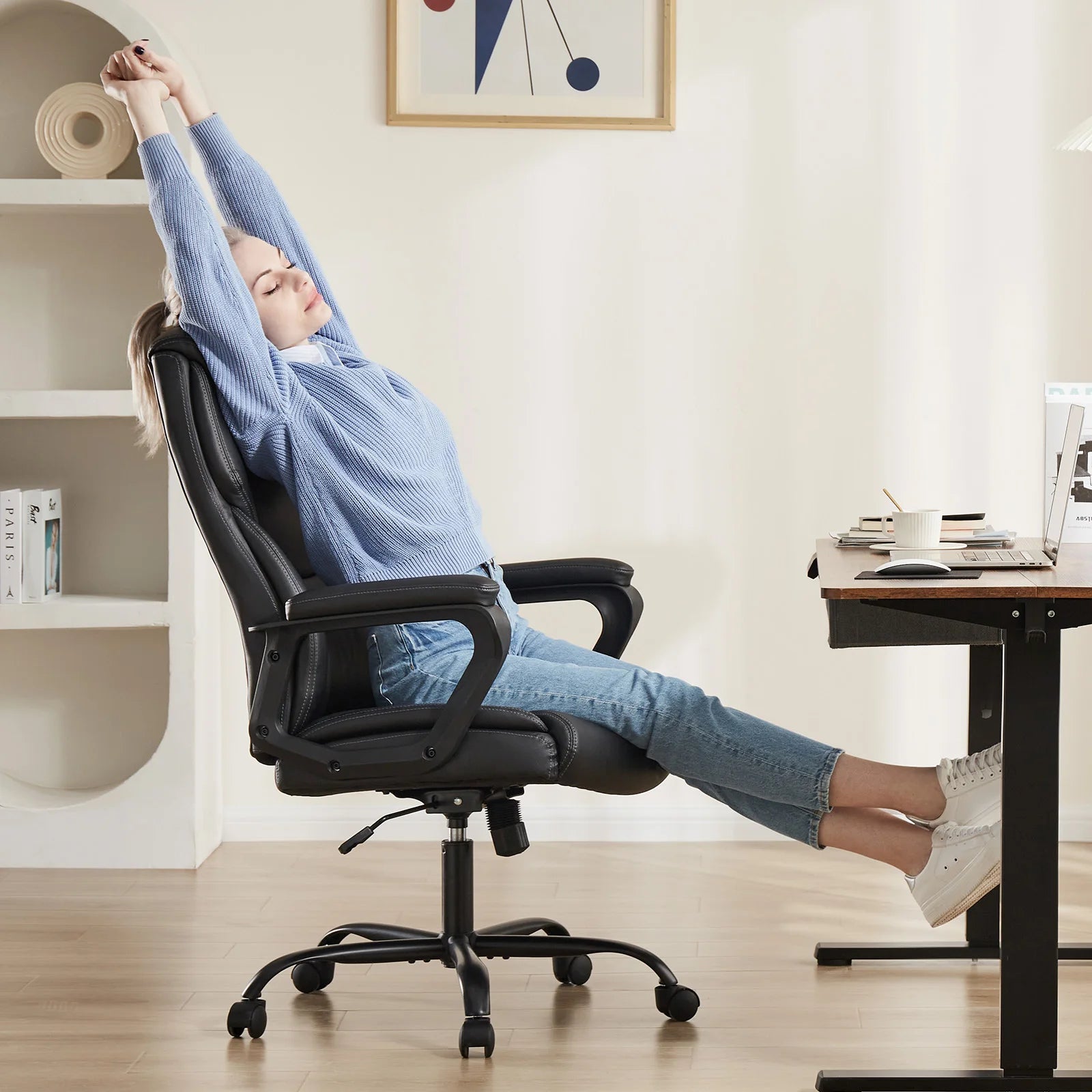 Chaise de bureau ergonomique en cuir - 14:193Fixed handrails BK;200007763:201336101