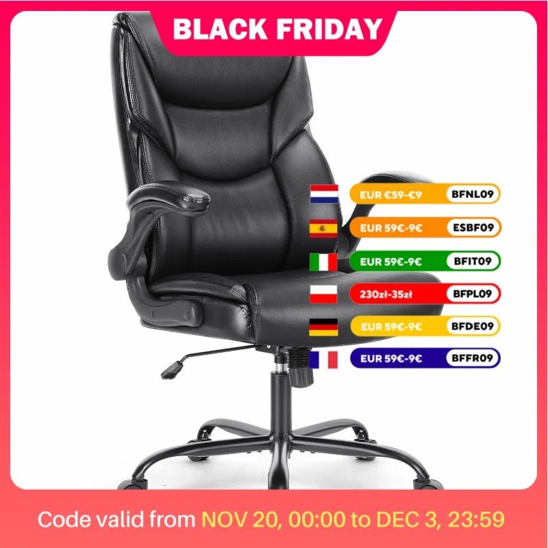 Chaise de bureau ergonomique en cuir - 14:193Fixed handrails BK;200007763:201336101