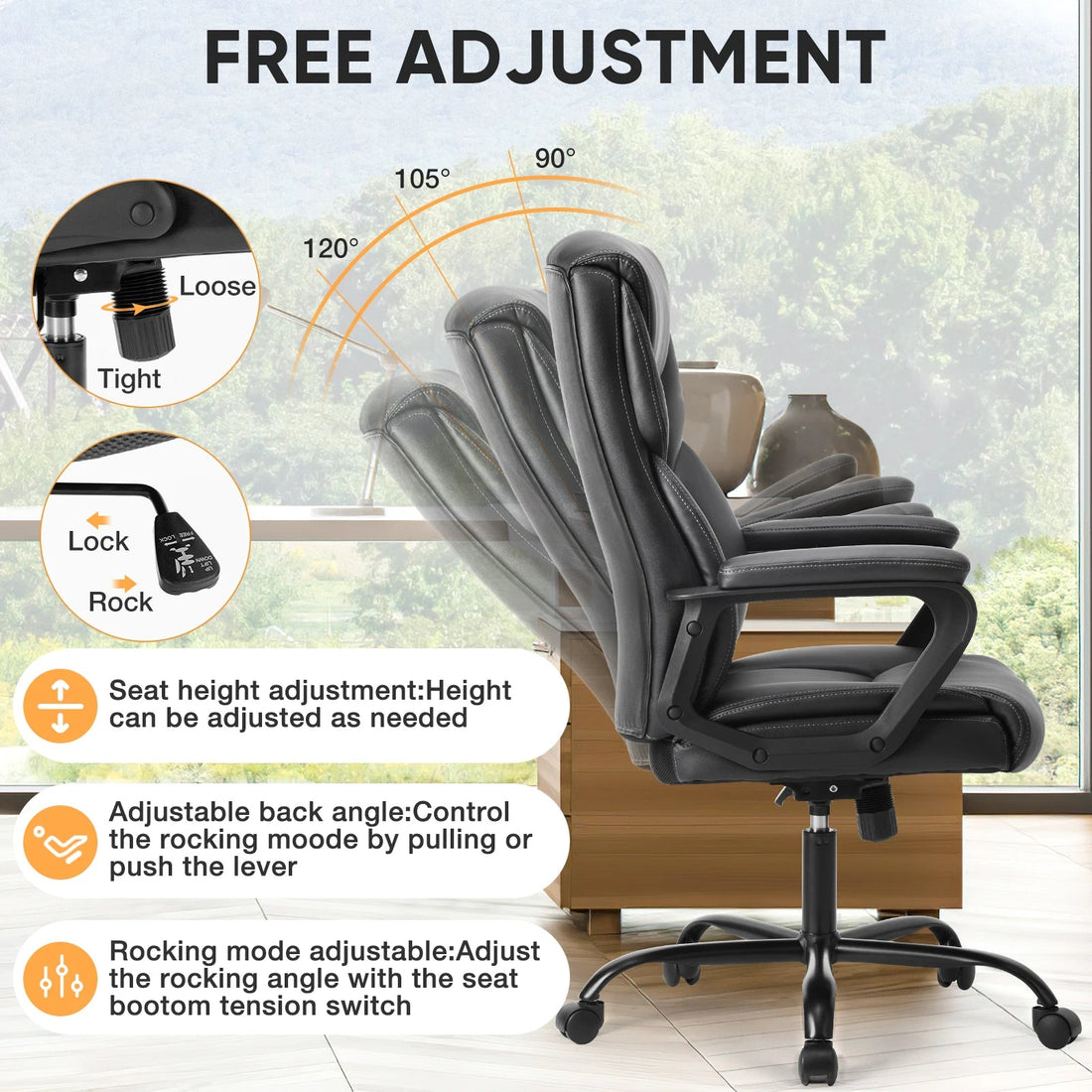 Chaise de bureau ergonomique en cuir - vente privée 14:193Fixed handrails BK;200007763:201336101