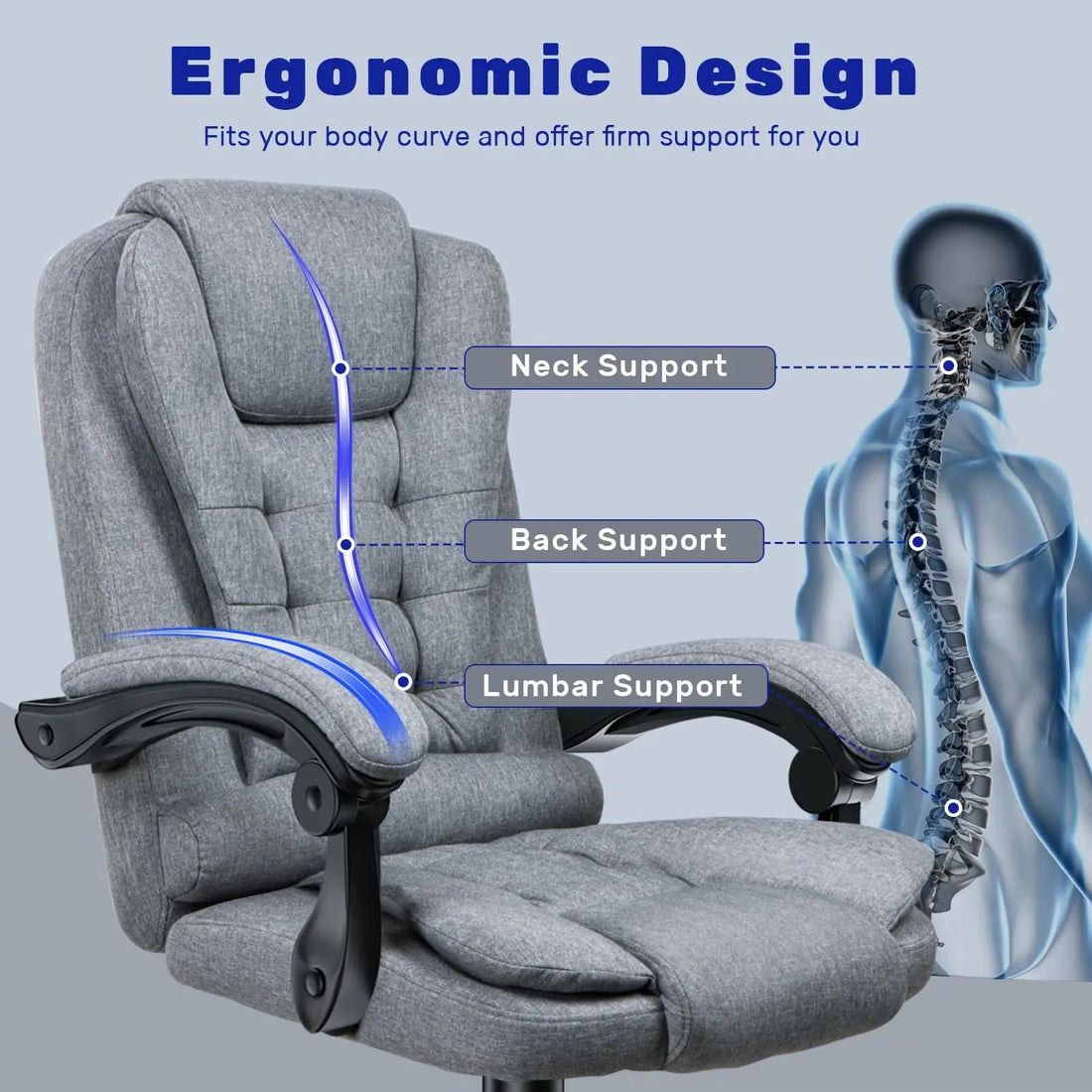 Chaise de bureau gris avec dossier confortable - vente privée 14:193Gray;200007763:201336101