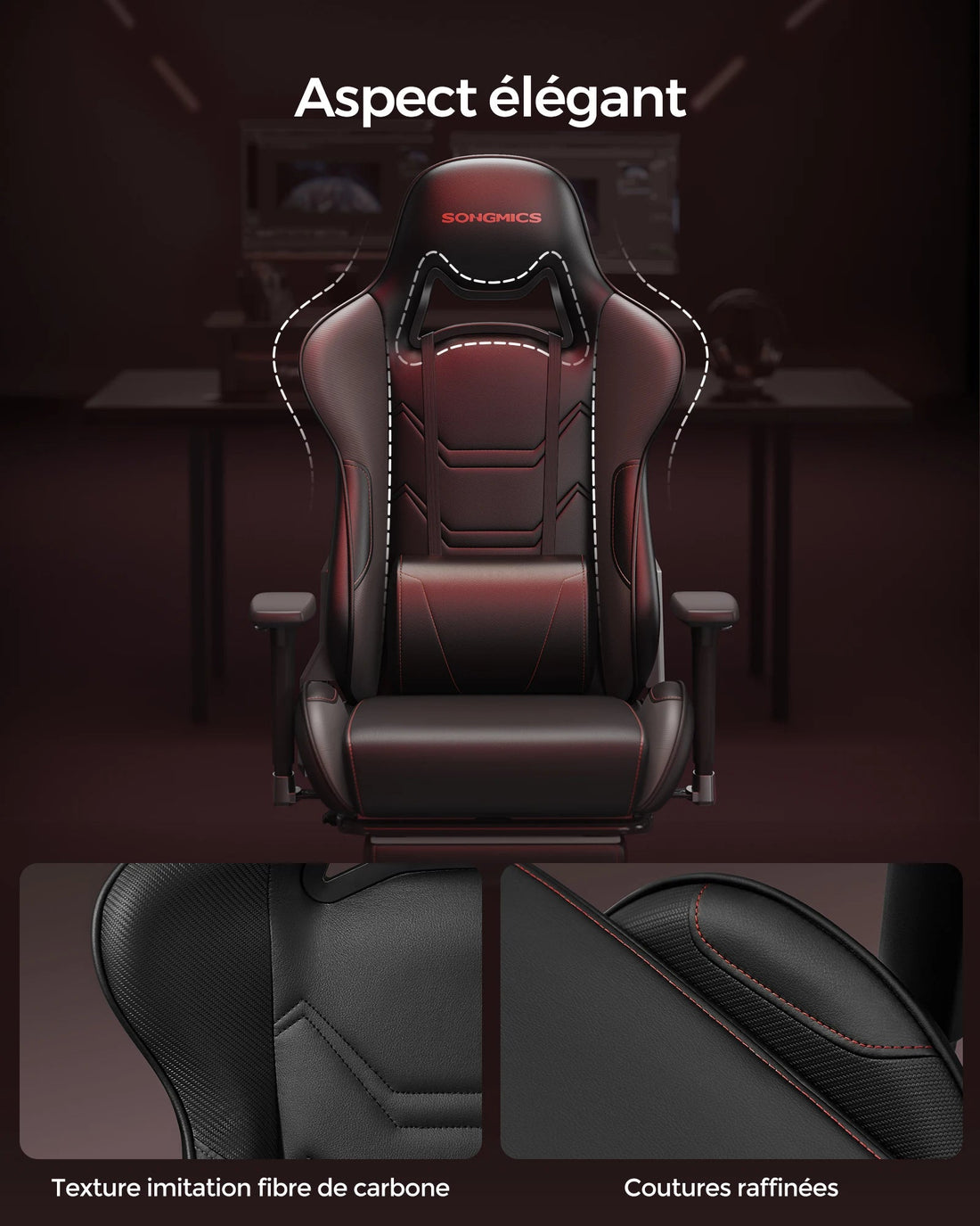 Chaise de bureau pliable avec repose pieds et accoudoirs 3D - vente privée 14:200004890Noir;200007763:201336342
