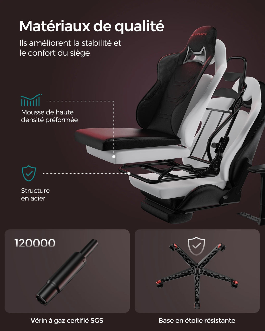 Chaise de bureau pliable avec repose pieds et accoudoirs 3D - vente privée 14:200004890Noir;200007763:201336342