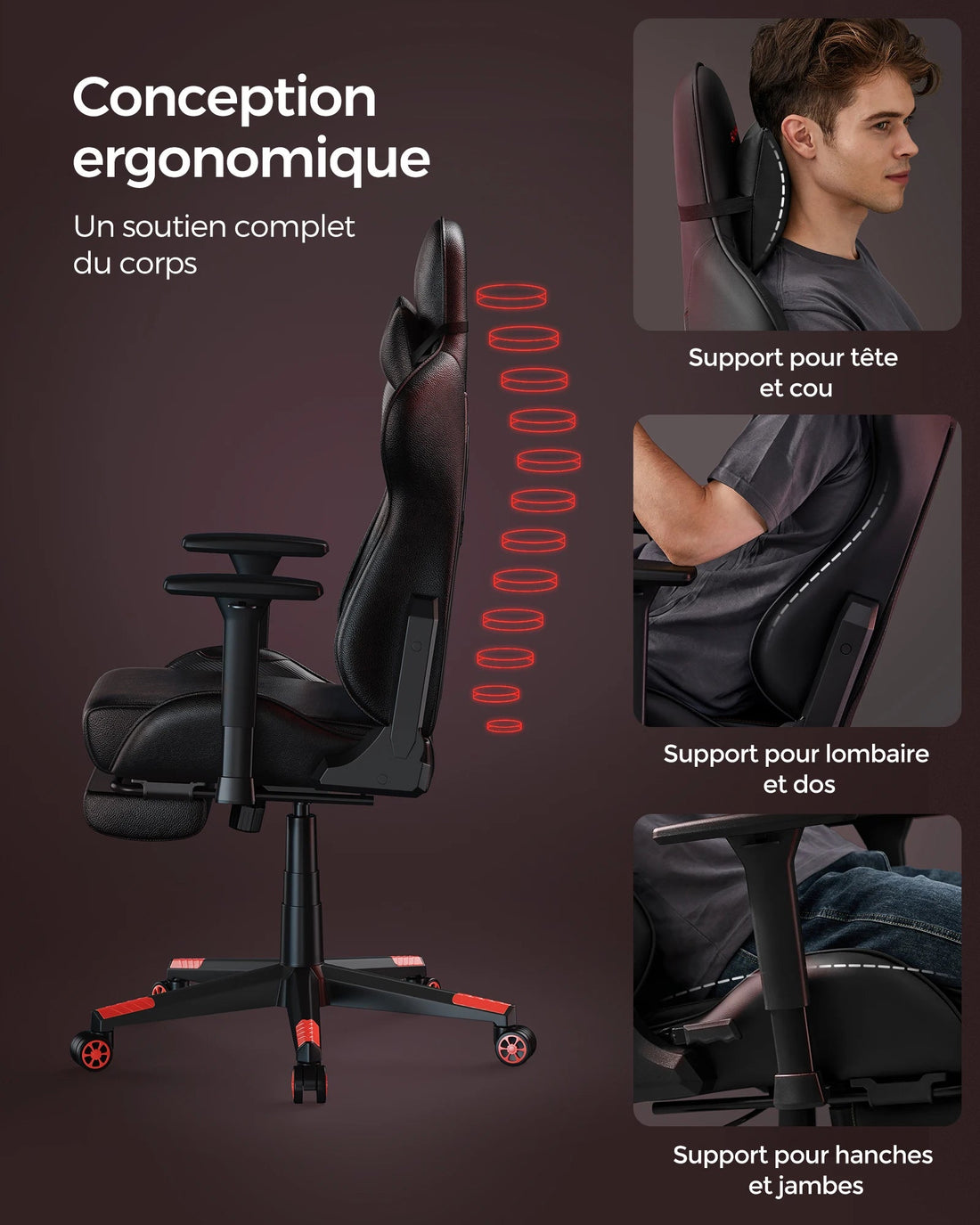 Chaise de bureau pliable avec repose pieds et accoudoirs 3D - vente privée 14:200004890Noir;200007763:201336342