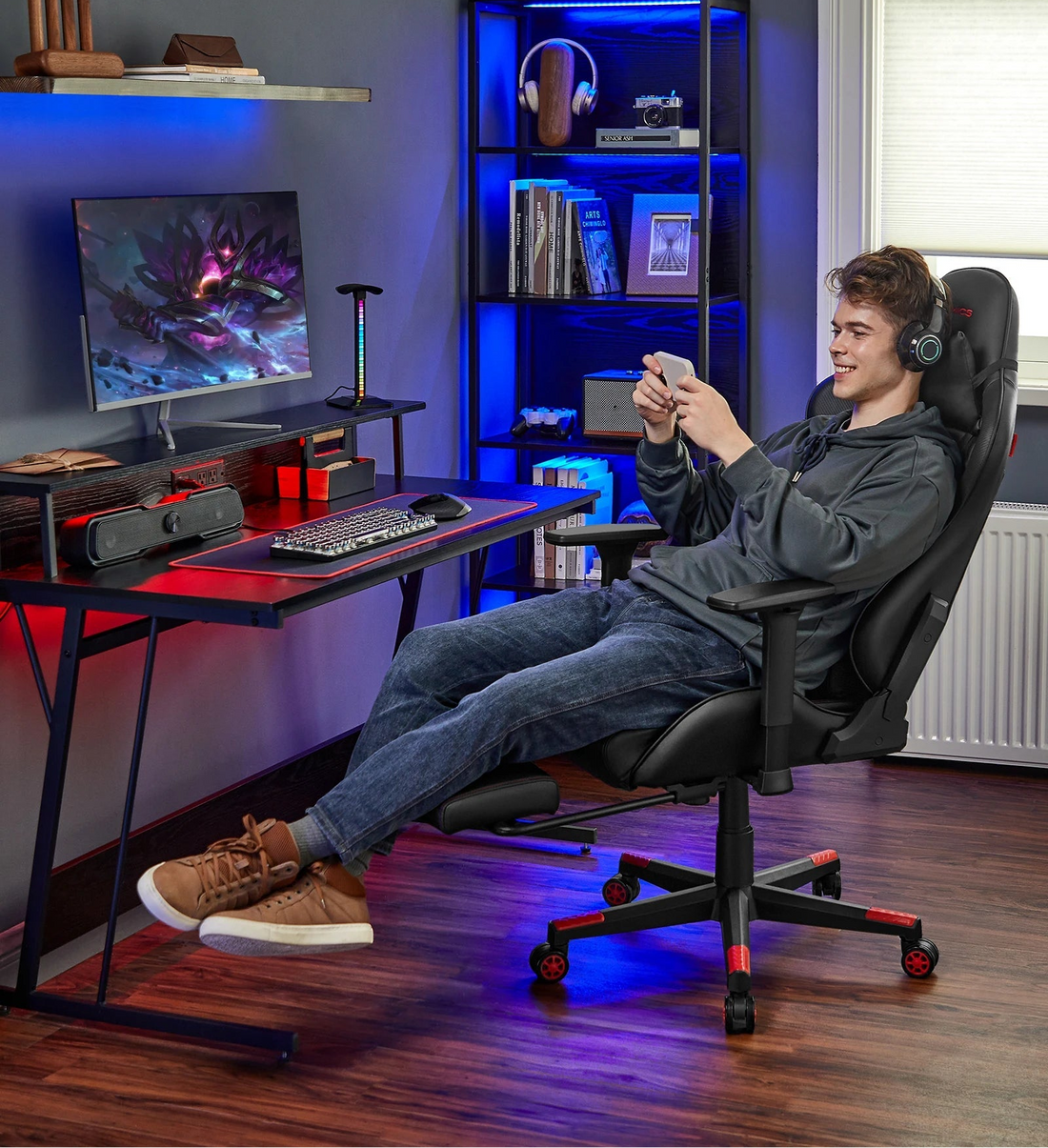 Chaise de bureau pliable avec repose pieds et accoudoirs 3D - vente privée 14:200004890Noir;200007763:201336342