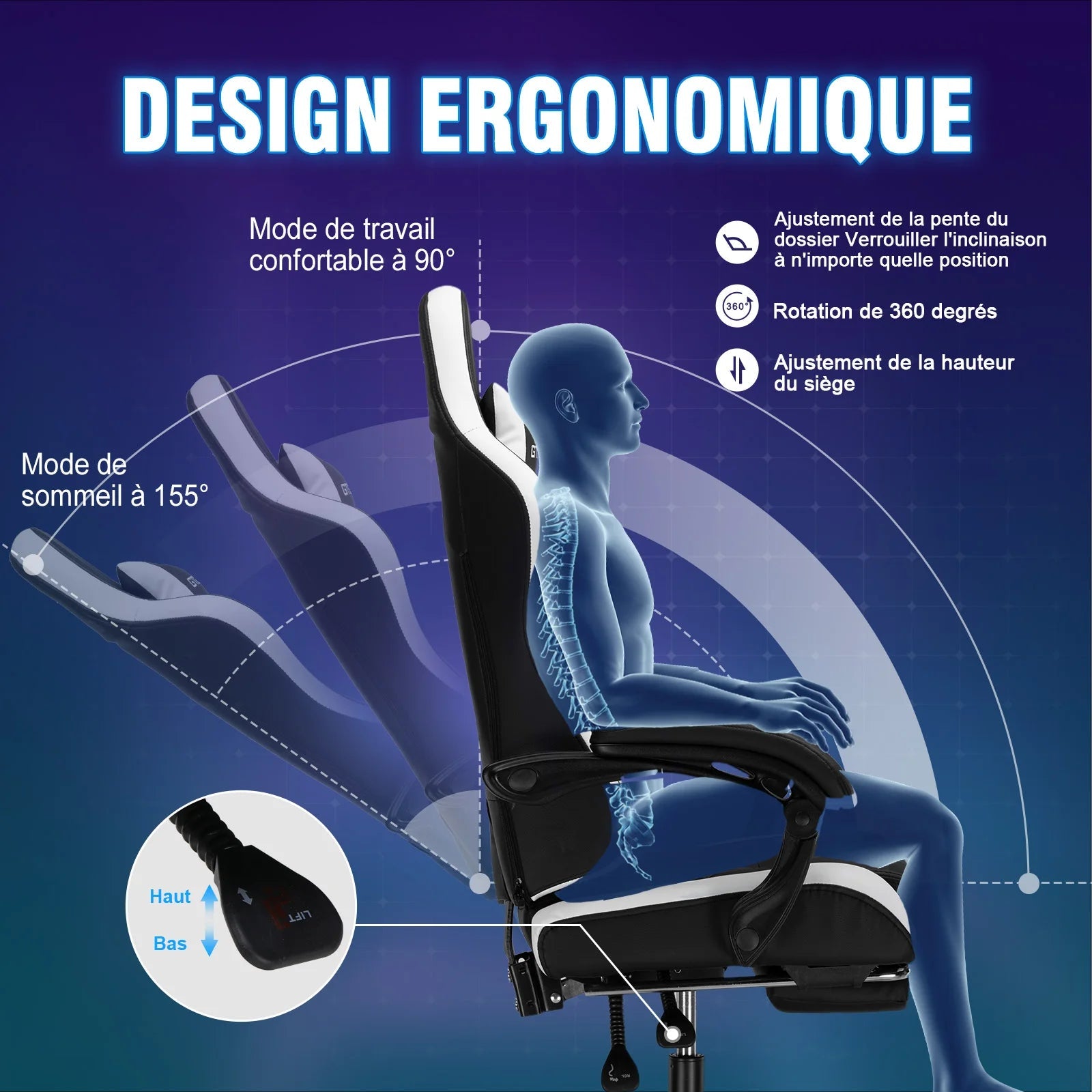 Chaise de bureau rouge et noir premium - 14:173Blue;200007763:201336101