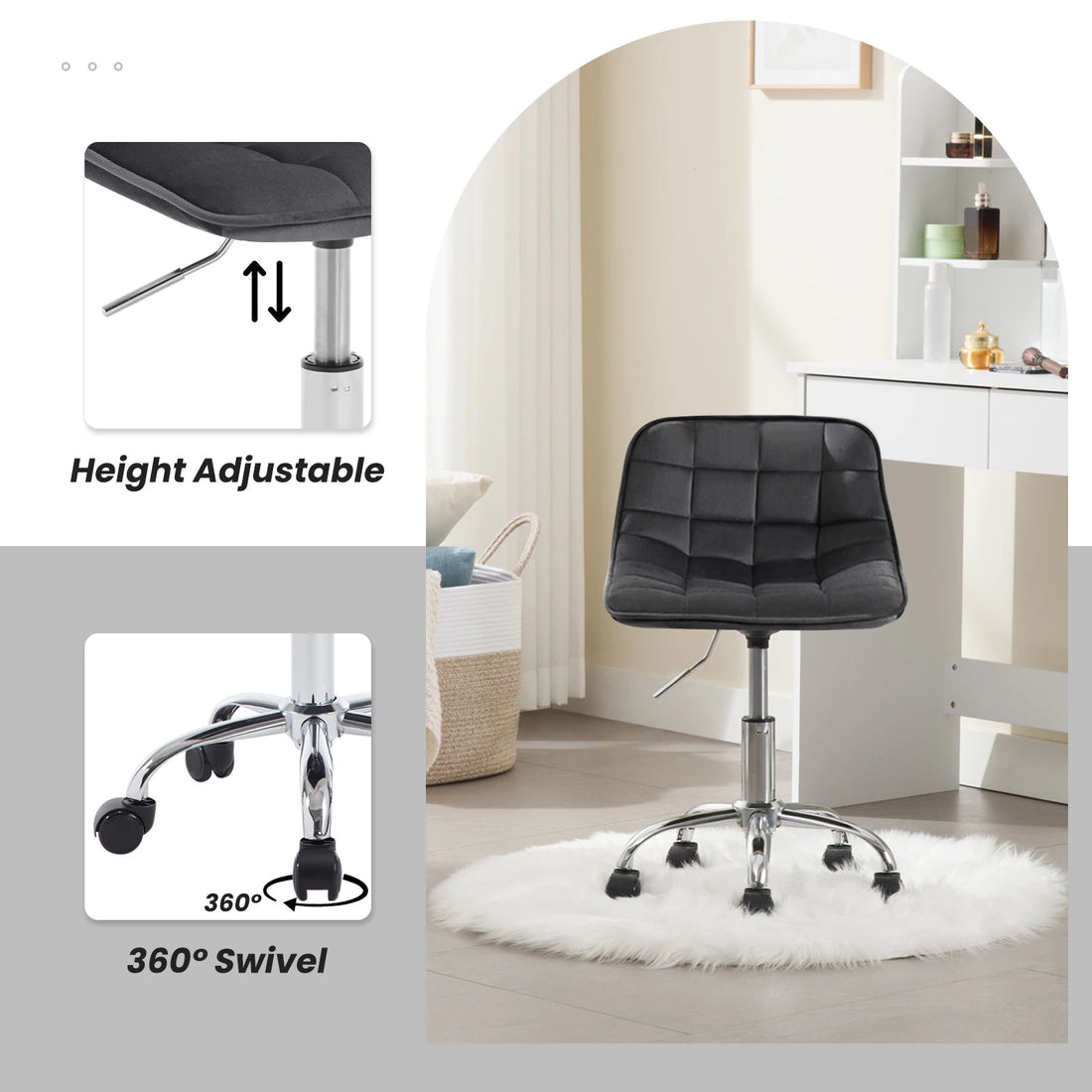 Chaise de bureau sans accoudoirs avec roulette - vente privée 14:771cream;200007763:201336101