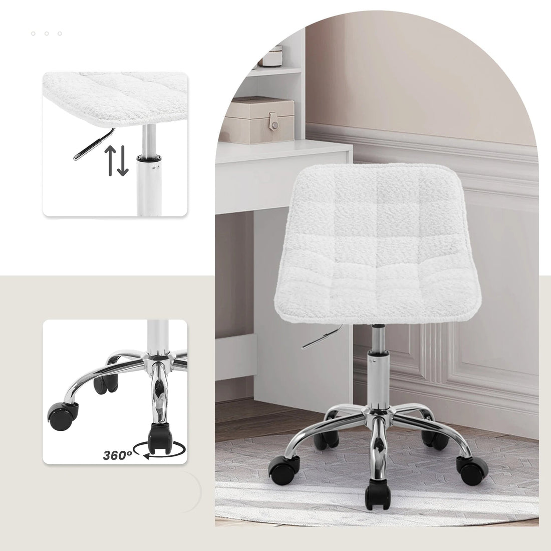 Chaise de bureau sans accoudoirs avec roulette - vente privée 14:771cream;200007763:201336101