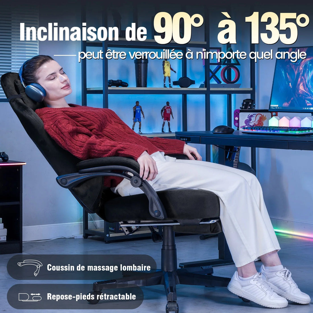 Chaise de bureau style gaming solide - vente privée 14:175;200007763:201336101