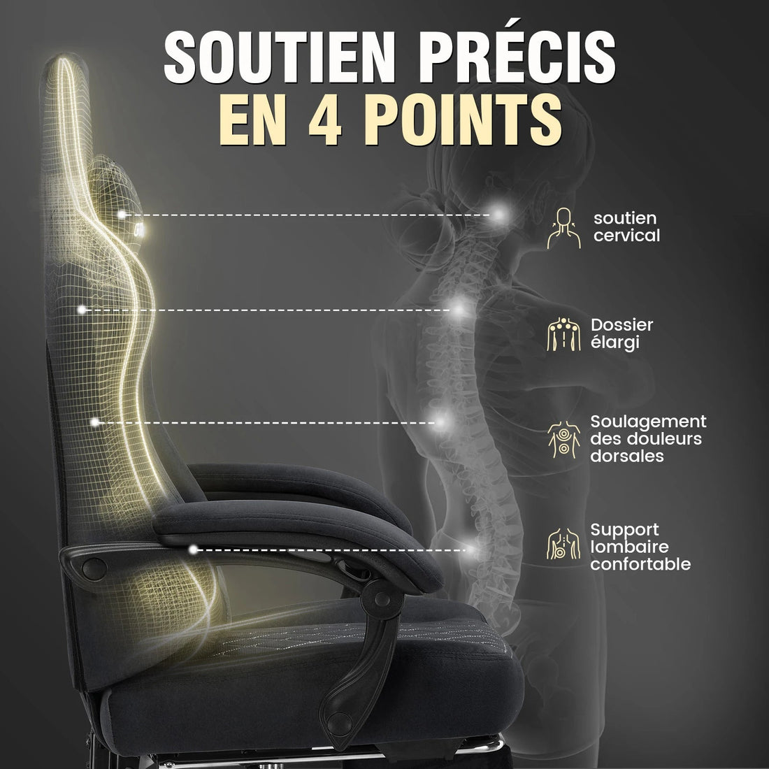 Chaise de bureau style gaming solide - vente privée 14:175;200007763:201336101