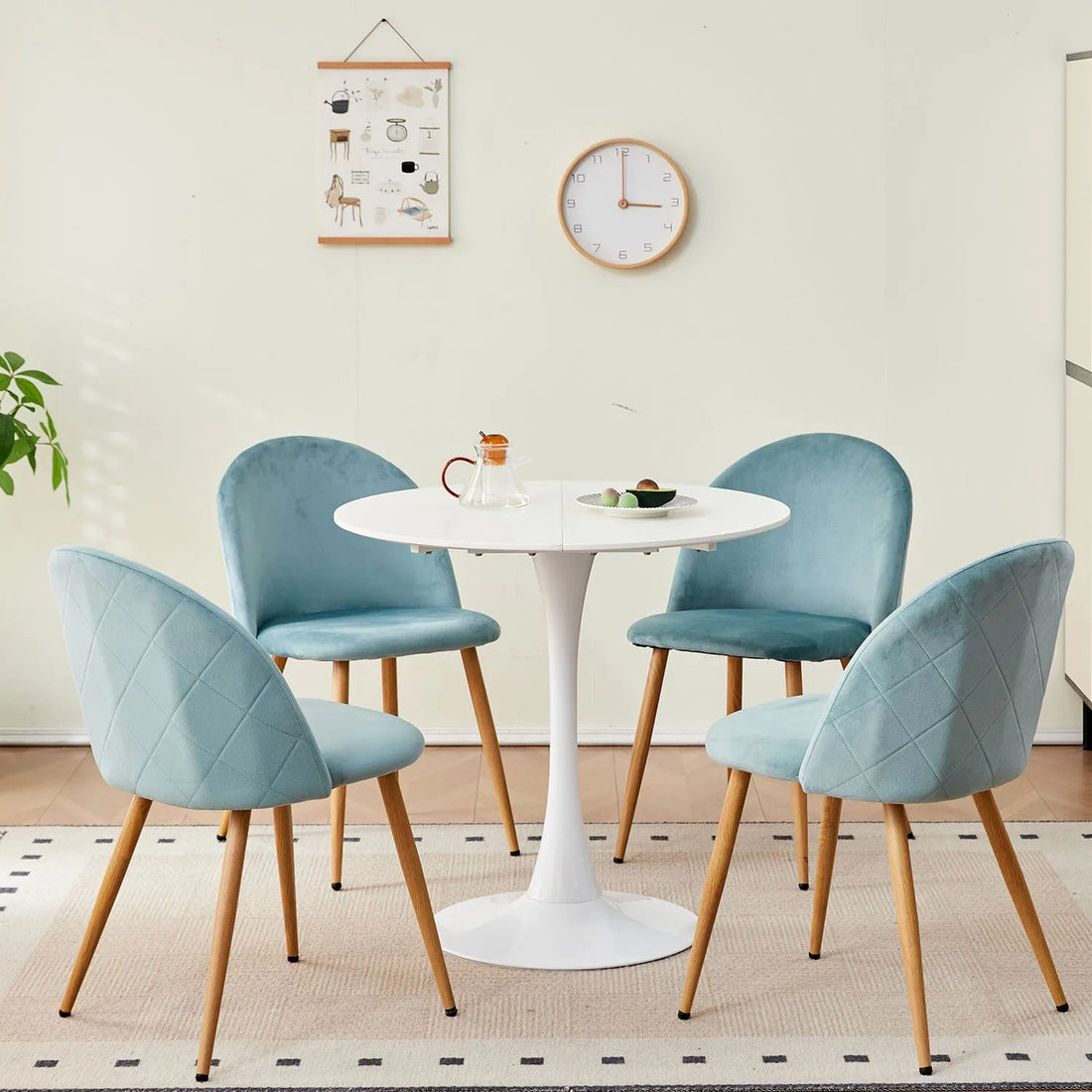 Chaise salle à manger bleu 4 ensemble en velours et pieds métal - vente privée 14:200004889Green;200007763:201336101