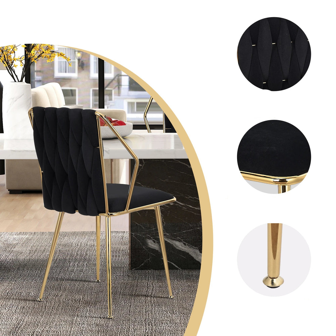Chaise salle à manger couleur noir lot de 2 pièces avec accoudoirs - vente privée 14:193;200007763:201336101